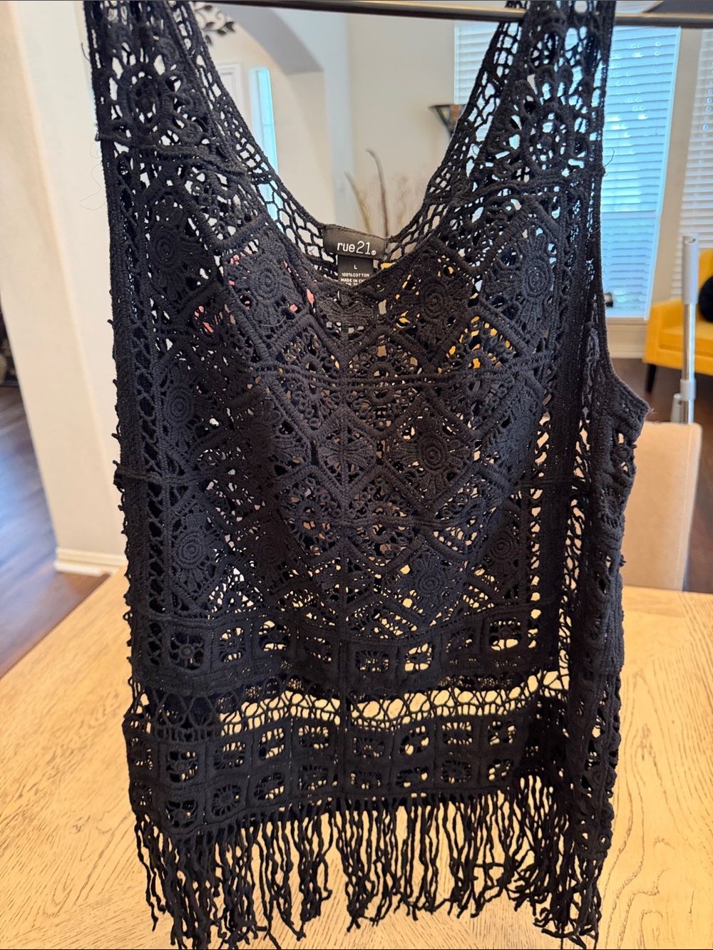 Rue21 Black Crochet Fringe Tank Top